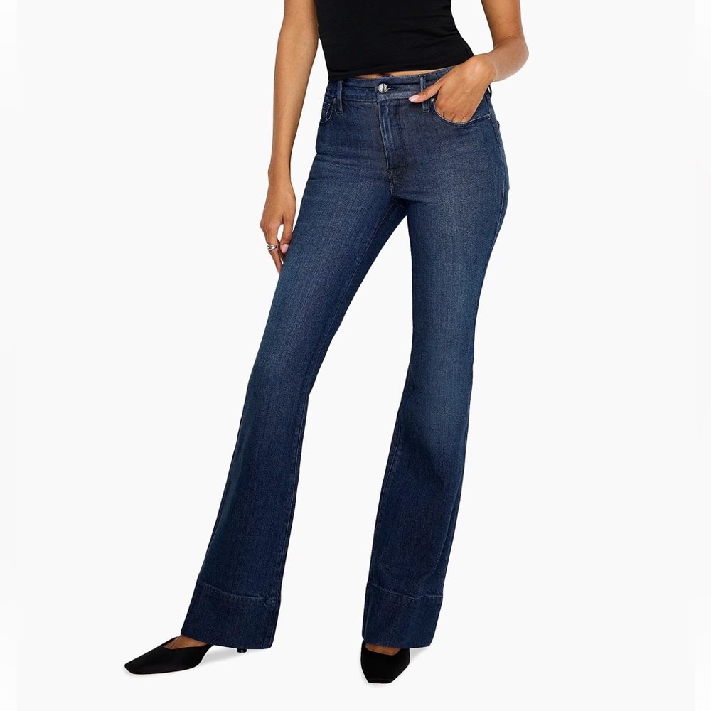 Good American Dark Blue Flare Jeans - Picture 3 of 5